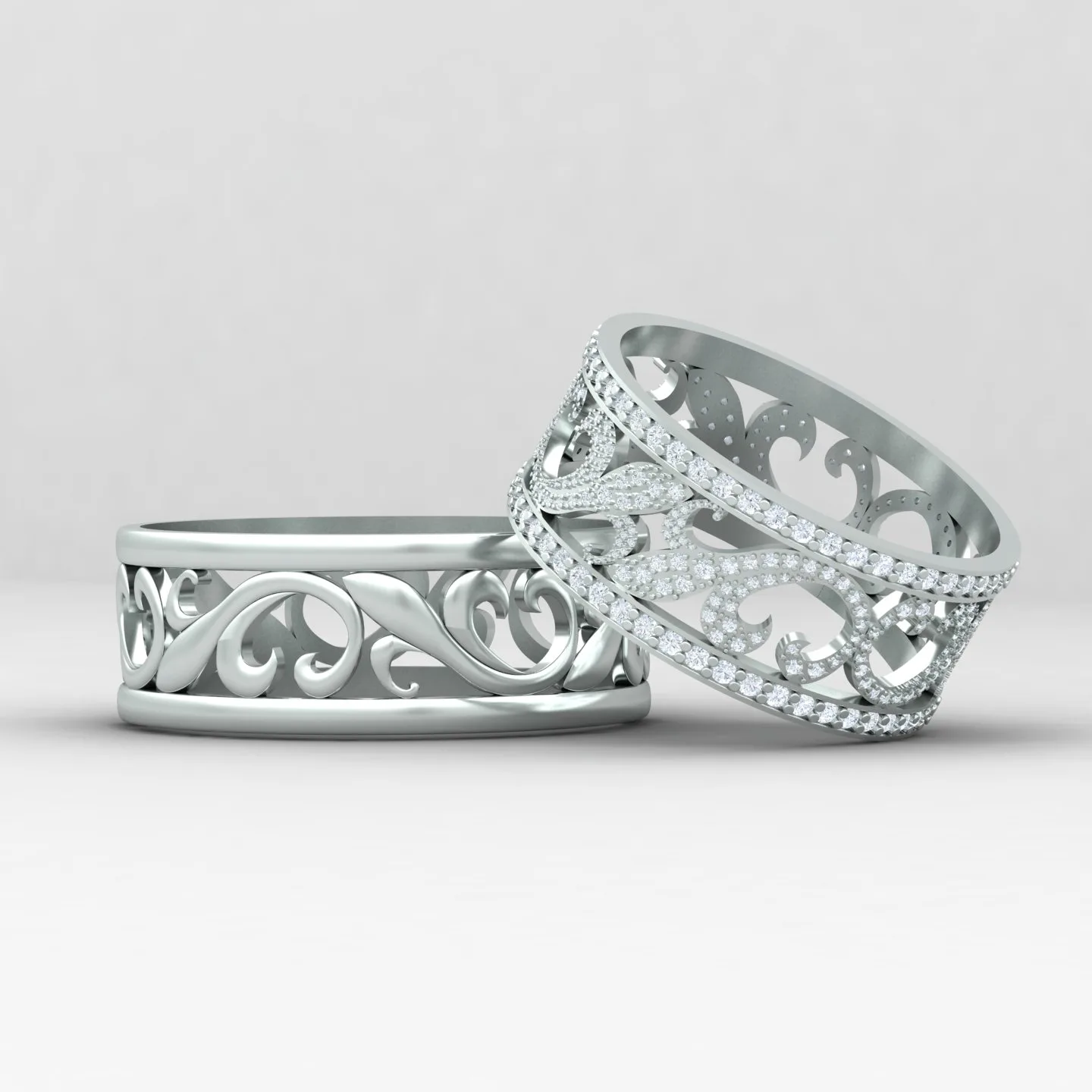 Women's Men's Wedding Band Set Code 01 3D Model — image 2