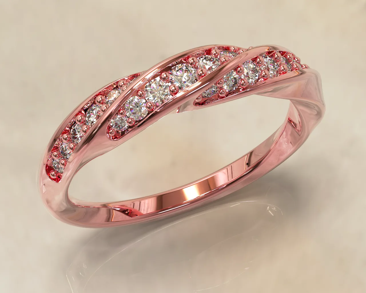 انگشتر جواهر زنانه مارپیچ (Diamond Set Twist Ring) — تصویر ۴