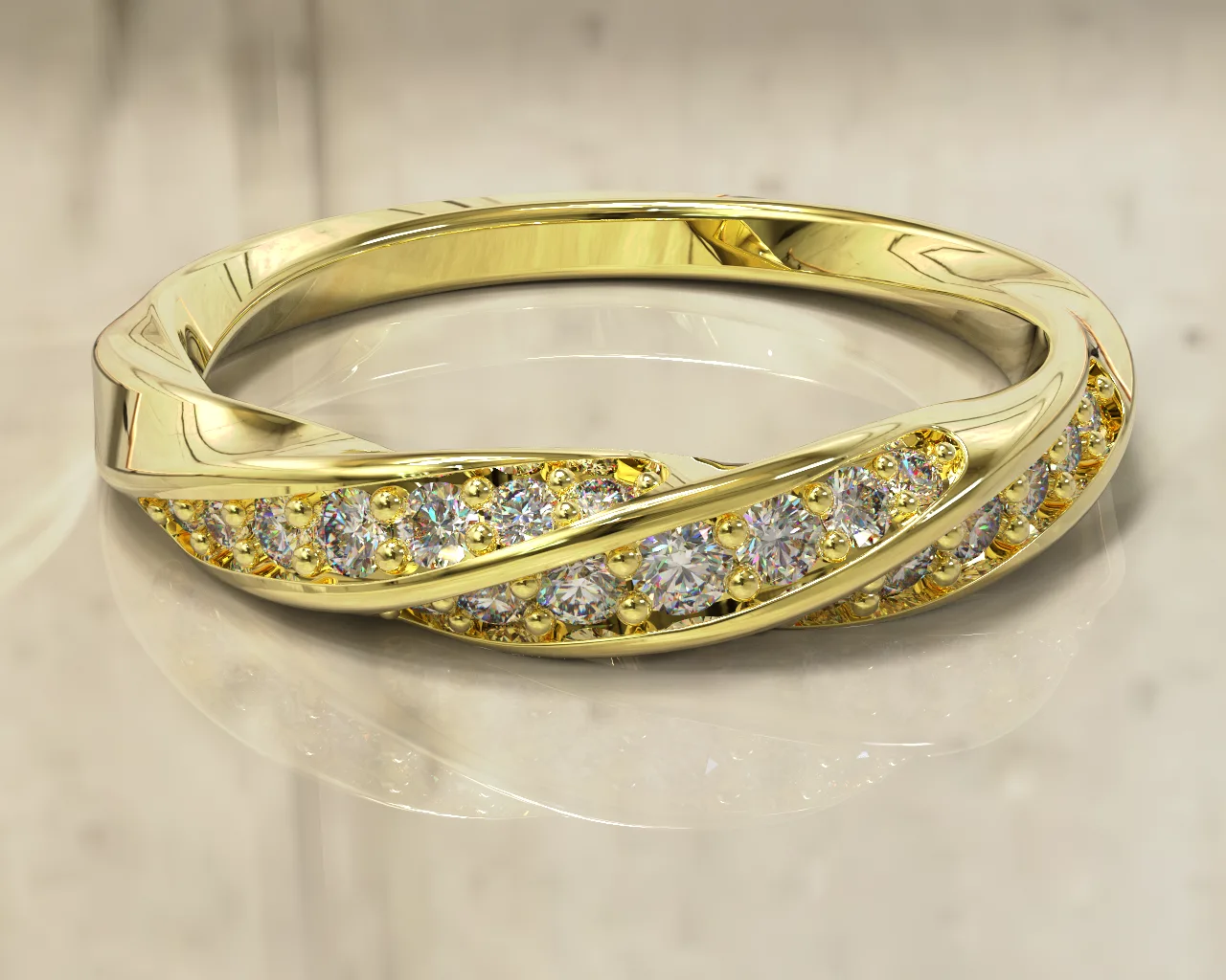 انگشتر جواهر زنانه مارپیچ (Diamond Set Twist Ring) — تصویر ۲