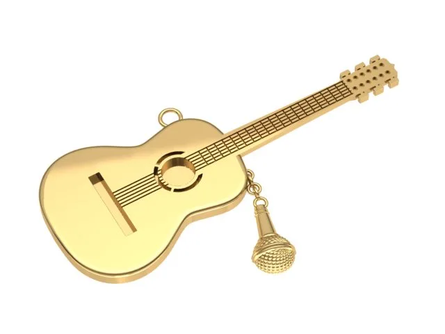 Gold Ya Gitar Mikrofon Pendant N02 3D Model — image 2