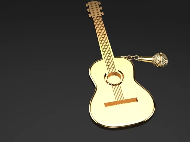 Gold Ya Gitar Mikrofon Pendant N02 3D Model — image 4