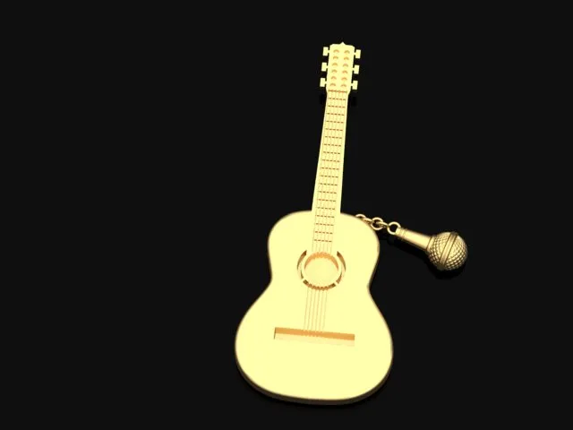 Gold Ya Gitar Mikrofon Pendant N02 3D Model — image 6