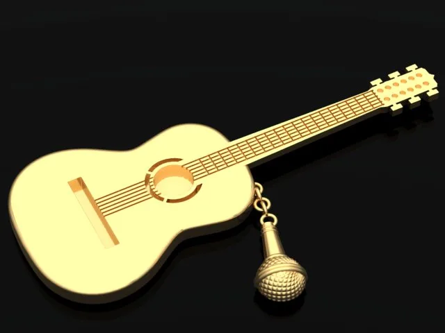 Gold Ya Gitar Mikrofon Pendant N02 3D Model — image 7