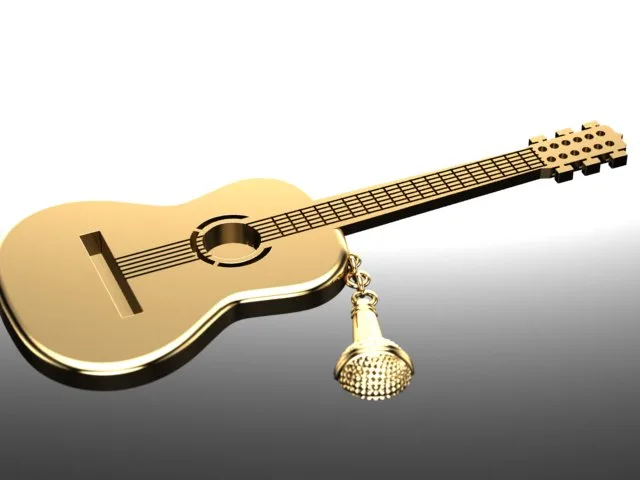 Gold Ya Gitar Mikrofon Pendant N02 3D Model — image 5