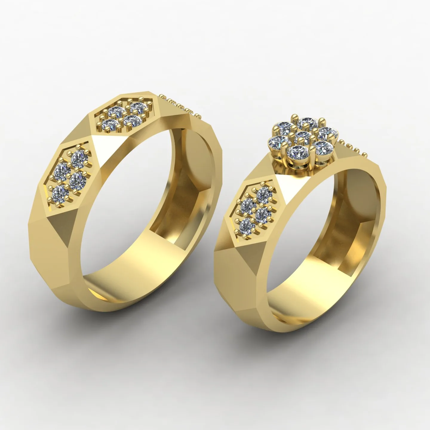 Women's Men's Set Wedding Band Code 02 3D Model — image 16