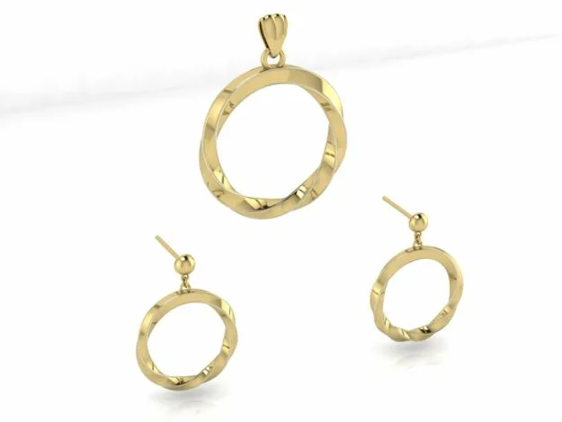 Circle Pichshi Set Pendant Earrings 3D Model